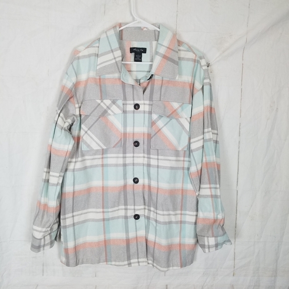 Anna Cai plaid button front shaket top - Picture 1 of 7